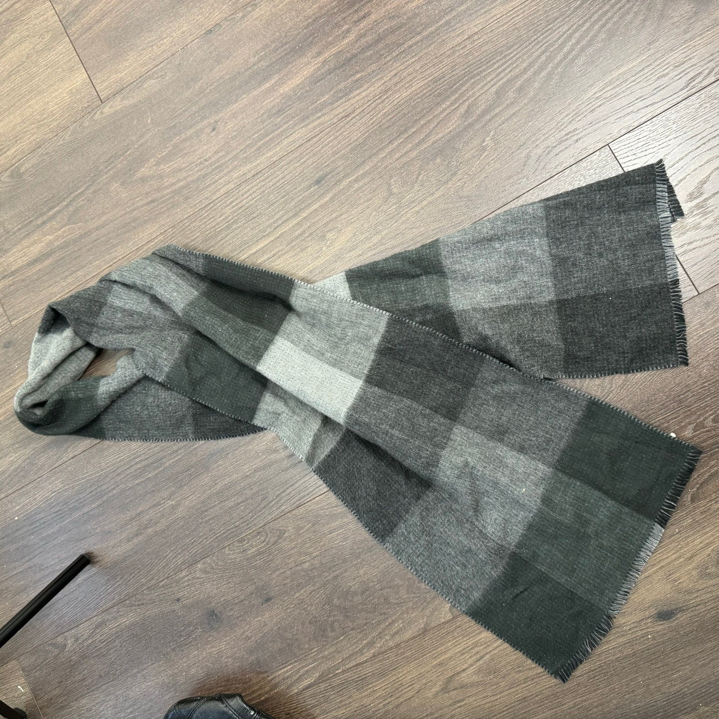 Grey Plaid Soft Knit Scarf