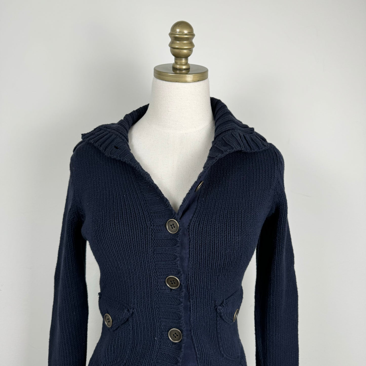 Navy Button Up Fitted Sweater