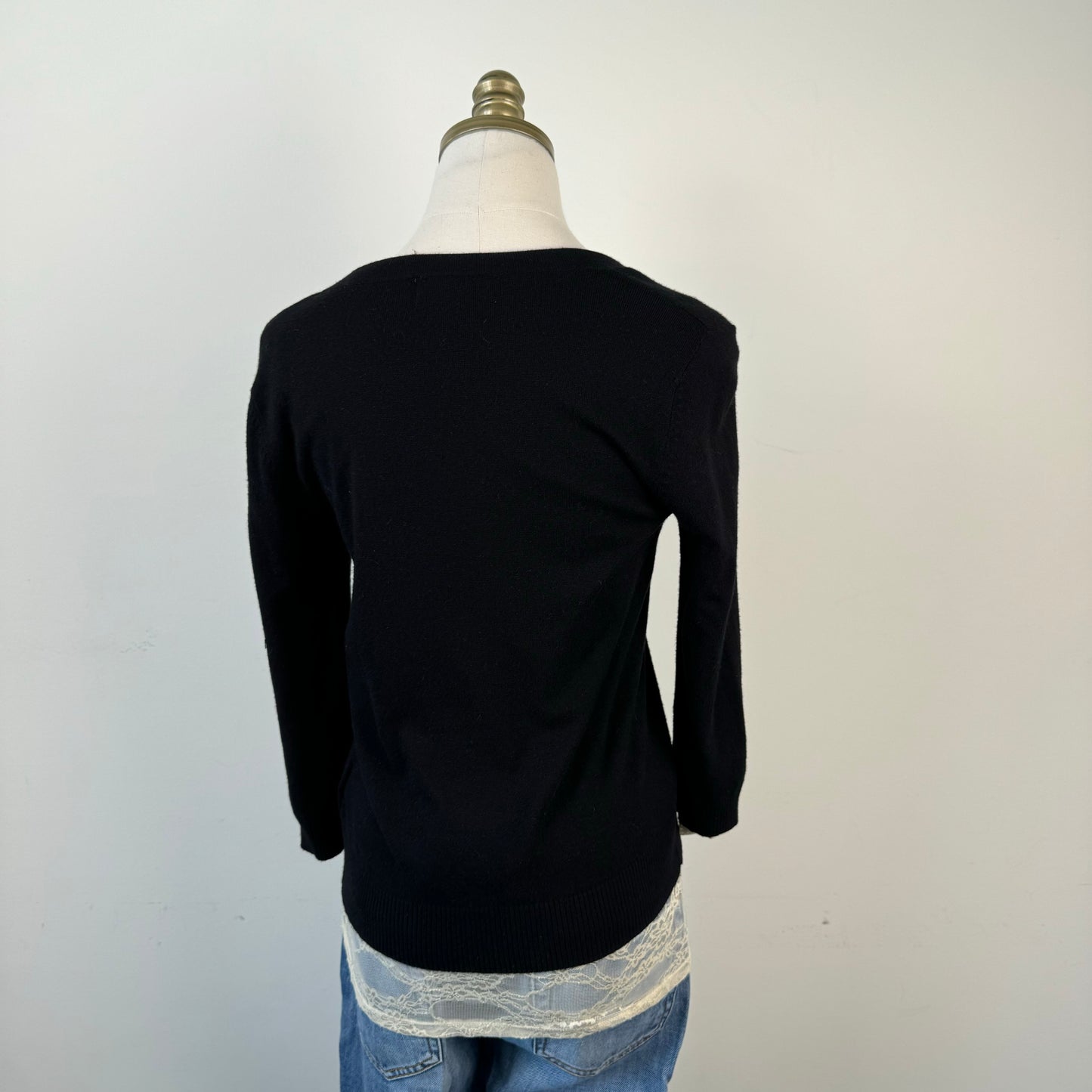 Black Open Front Chiffon Tie Up Sweater