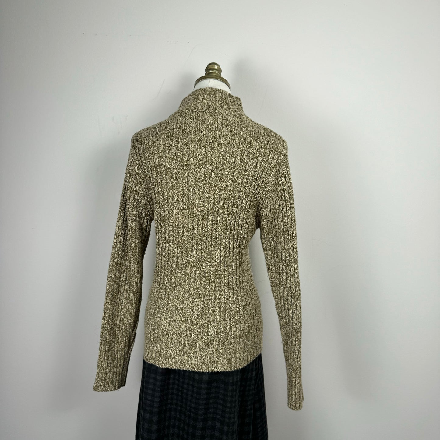 Sand Ribbed Knit Turtleneck Sweater