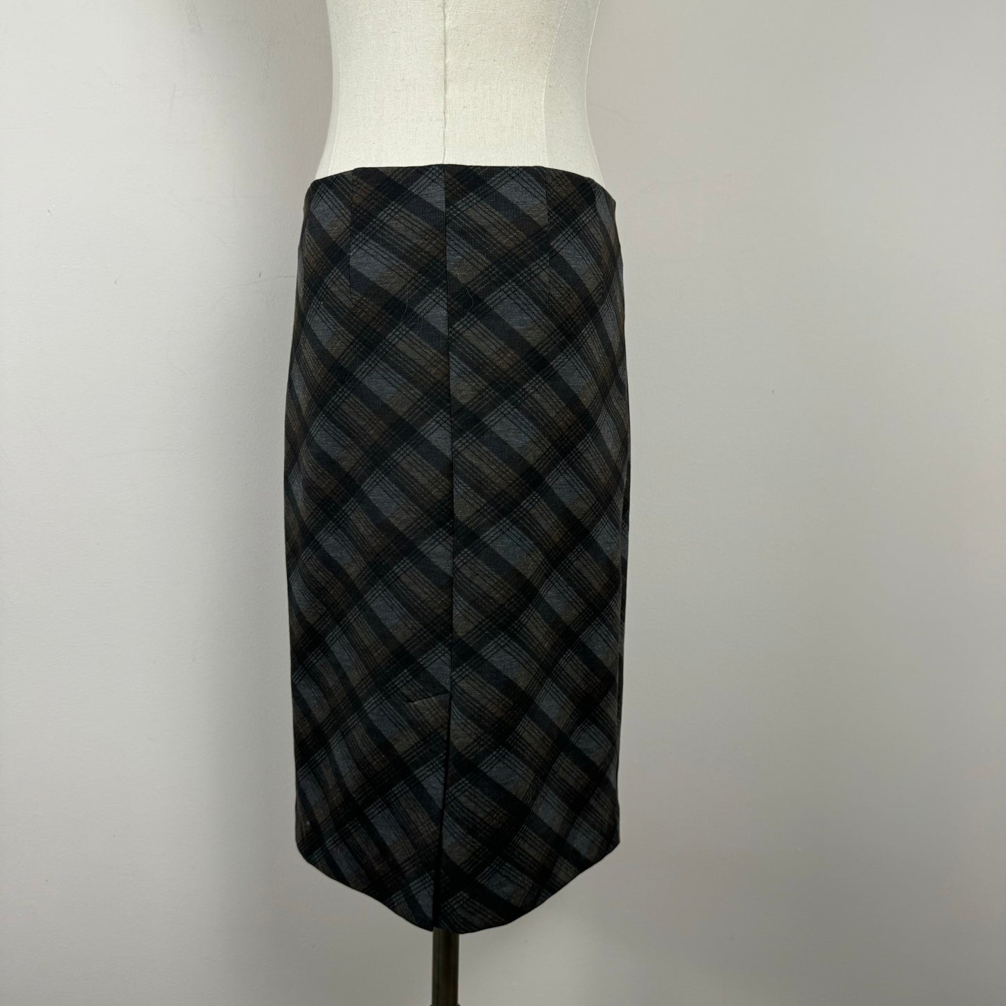 Vintage Plaid Grey Brown Midi Skirt