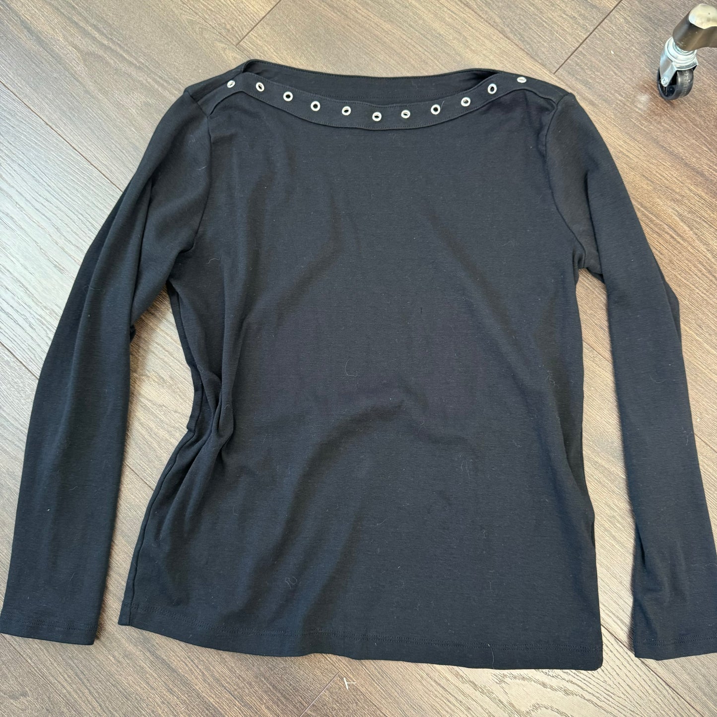 Black Studded Boat Neck Long Sleeve Top