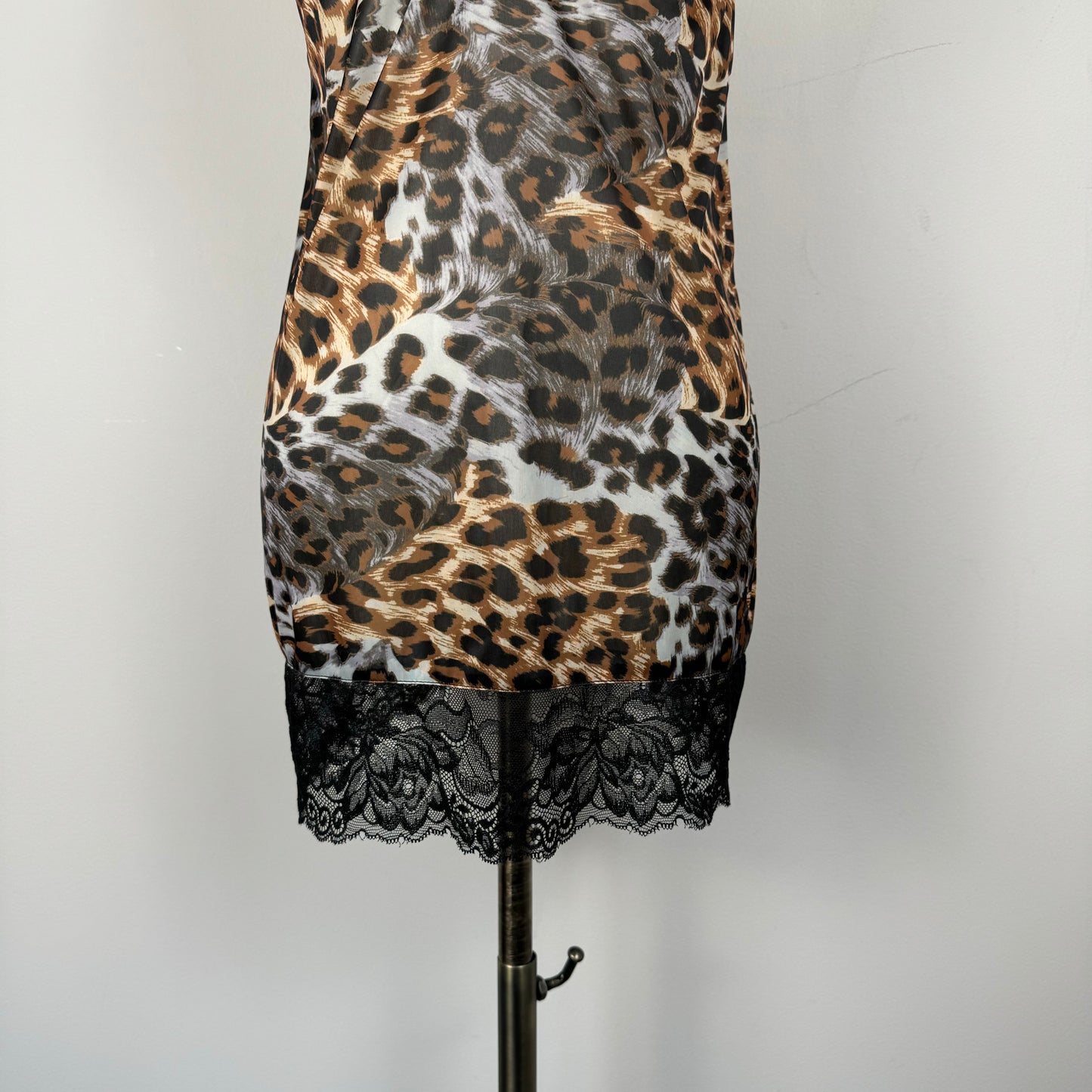 Leopard Print Lace Trim Babydoll Top