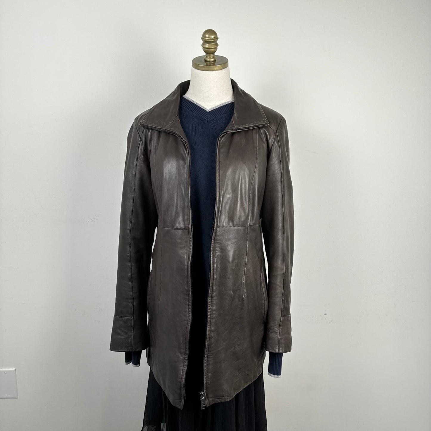 Danier Brown Double Zip Leather Jacket