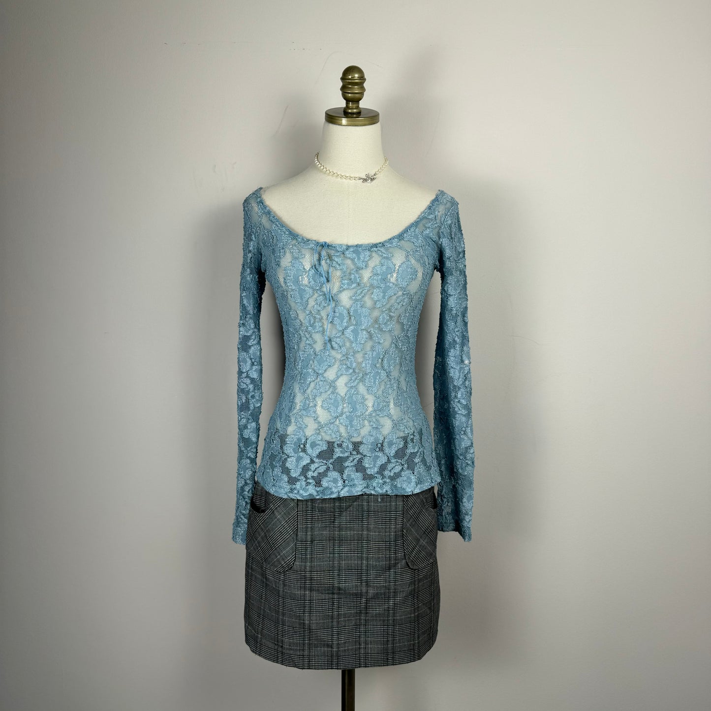 Betsey Johnson Blue Lace Long Sleeve Top