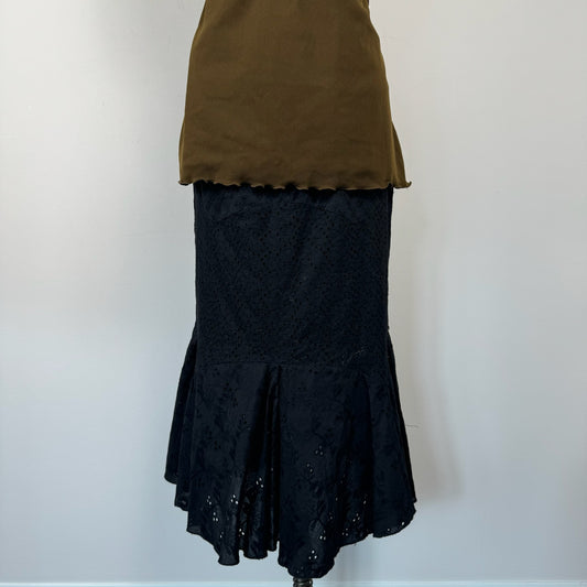 Vintage Black Linen Midi Skirt