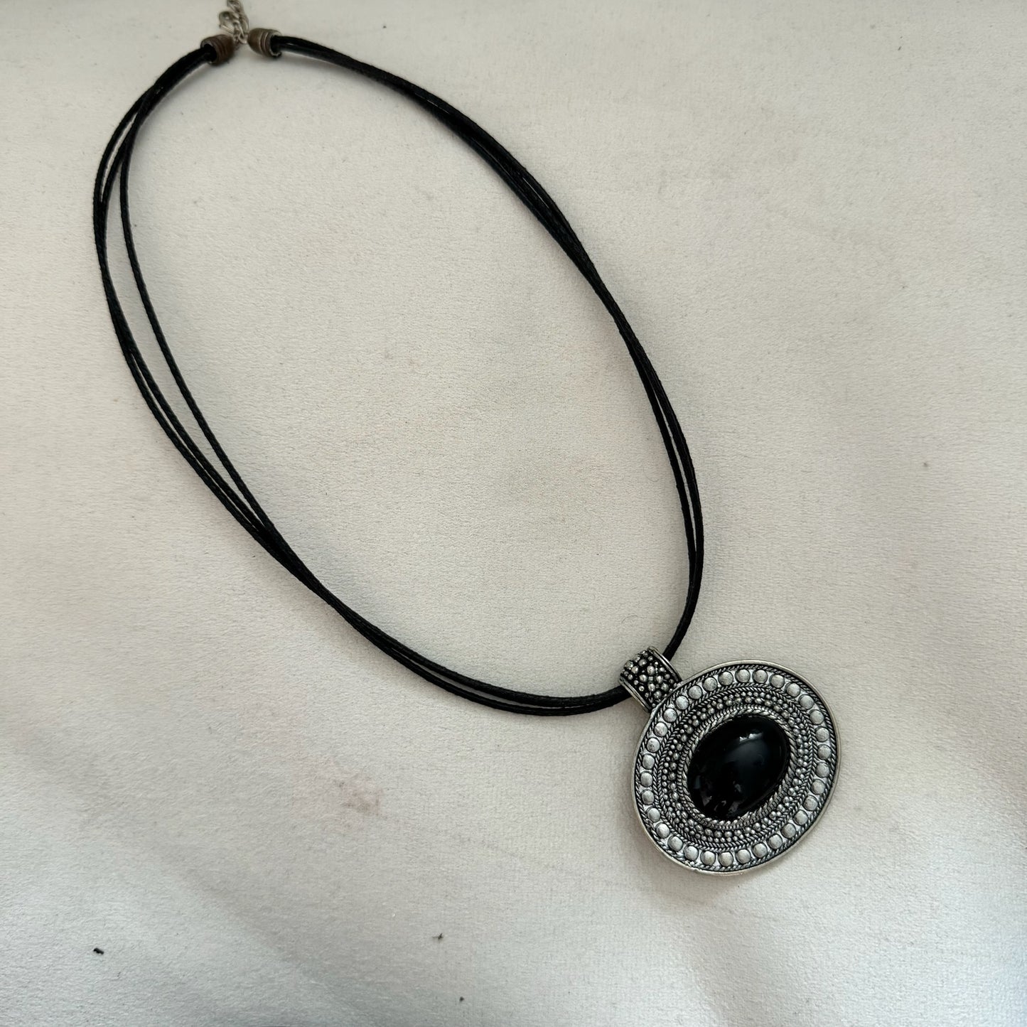 Vintage Black Gem Antique Silver Necklace