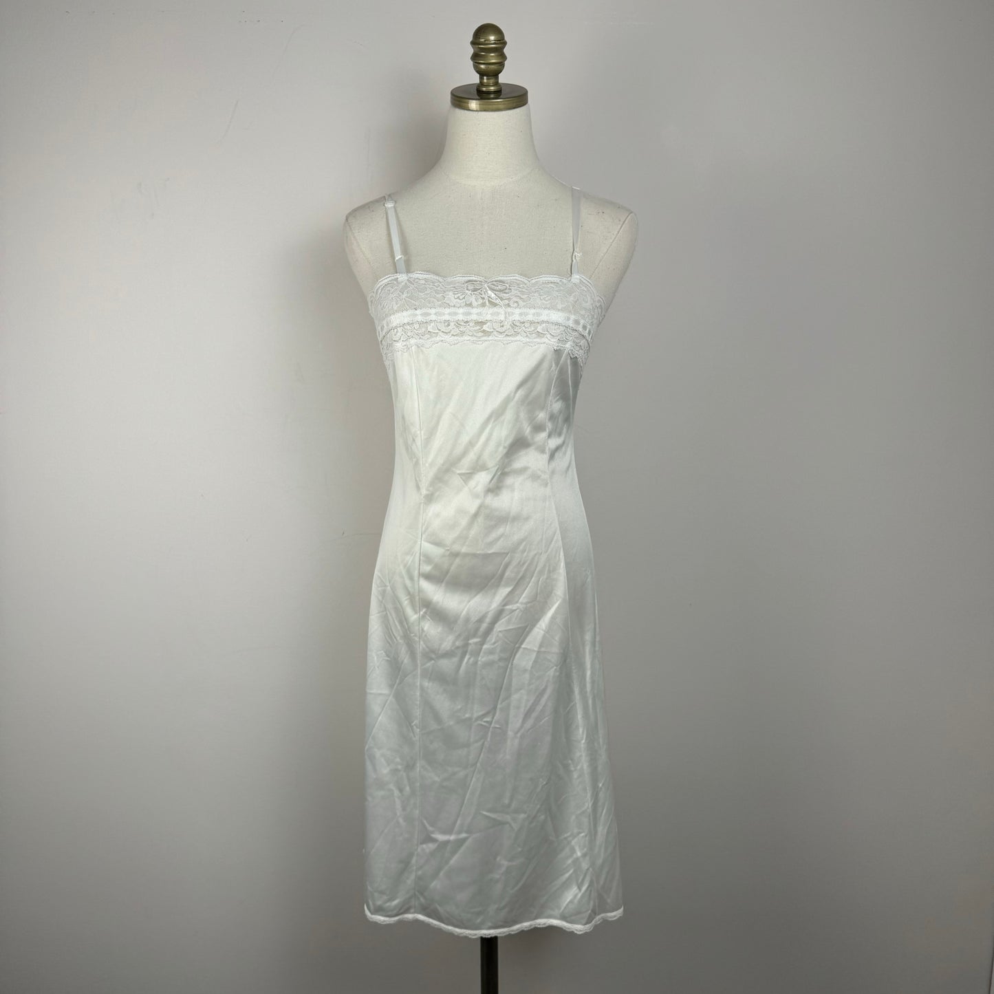 Vintage Cream Coquette Lace Satin Slip Dress