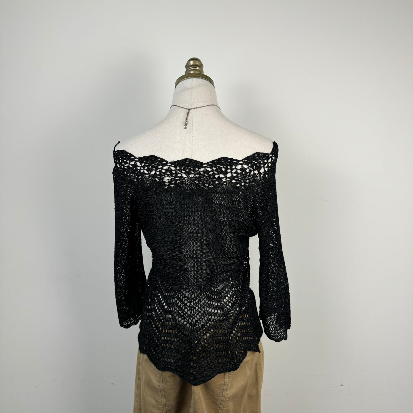 Vintage Black Open Knit Top