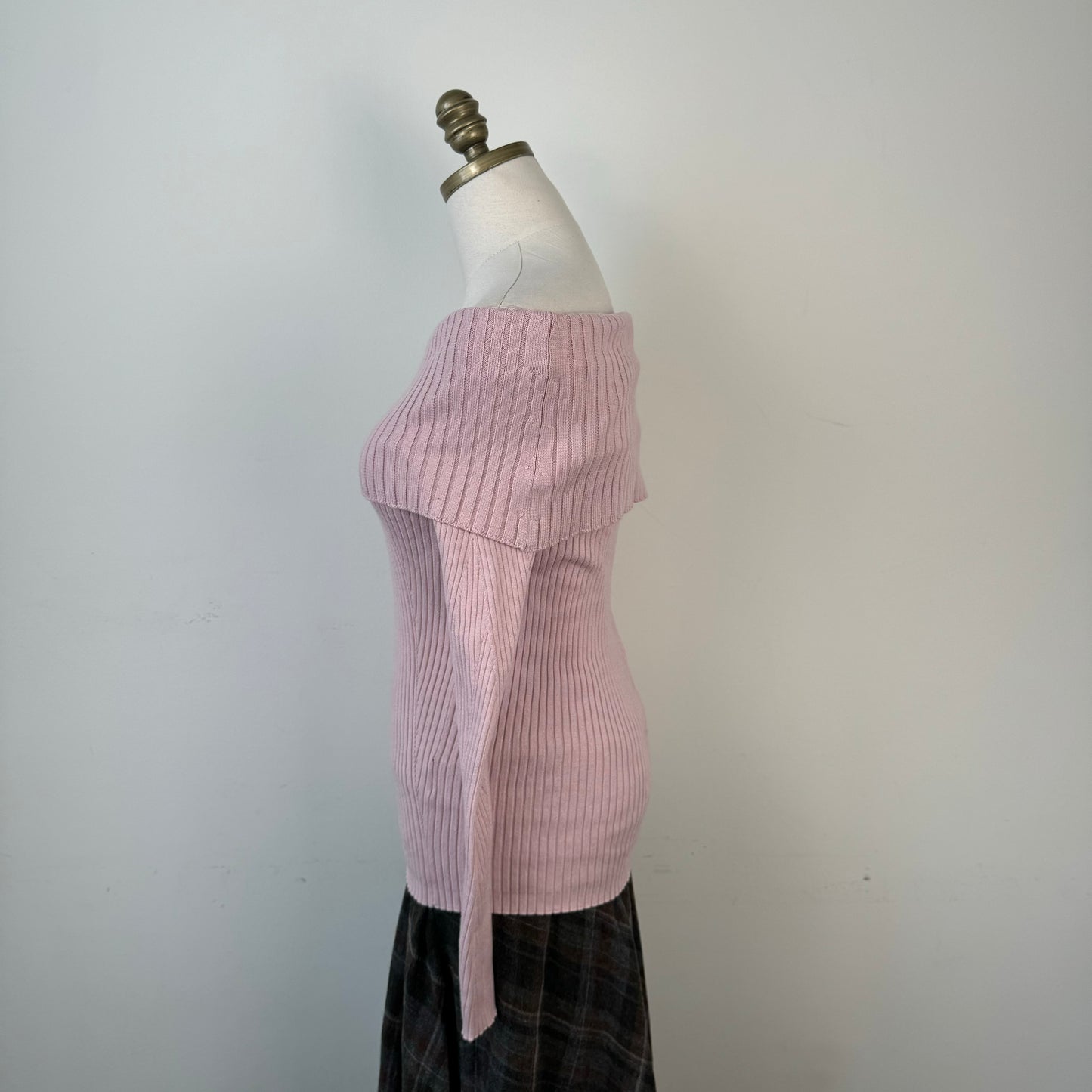 Powder Pink Fitted Off Shoulder Sweater