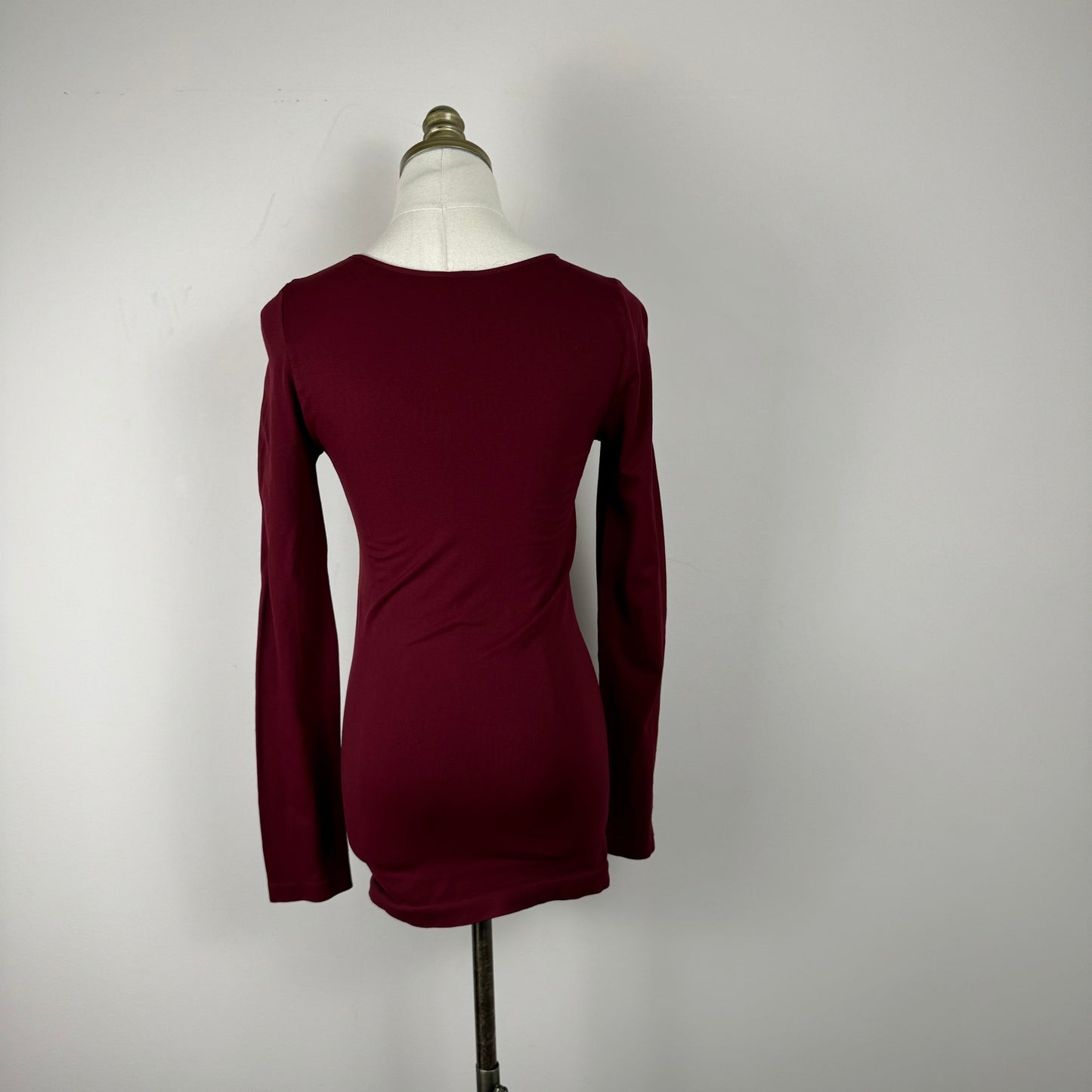 Maroon Fitted High Neck Long Sleeve Top