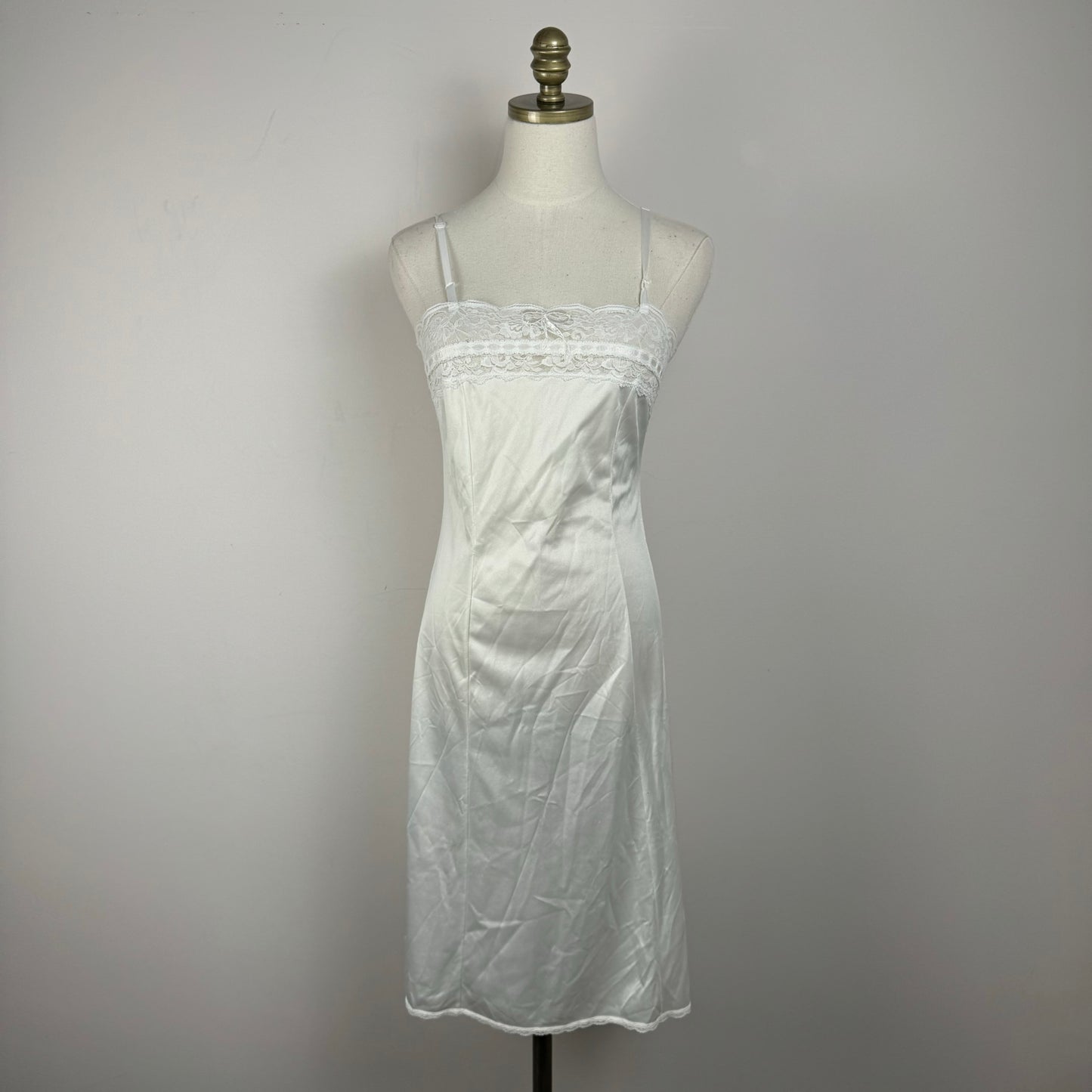 Vintage Cream Coquette Lace Satin Slip Dress