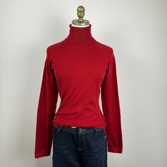 Dark Red Fitted Turtleneck Sweater