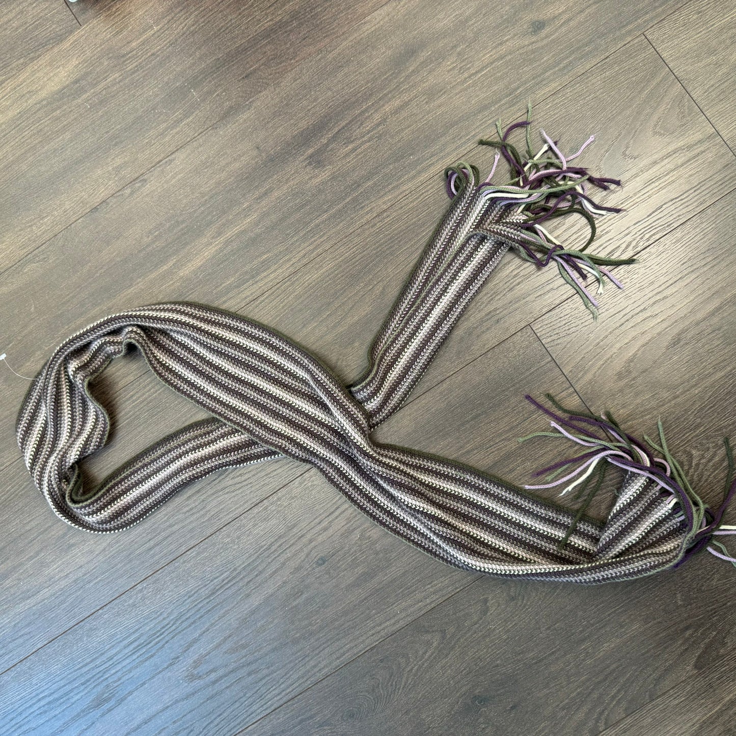 Purple and Grey Striped Knit Scarf