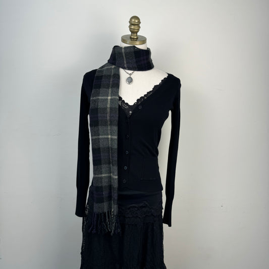 Purple/Grey Plaid Knit Scarf