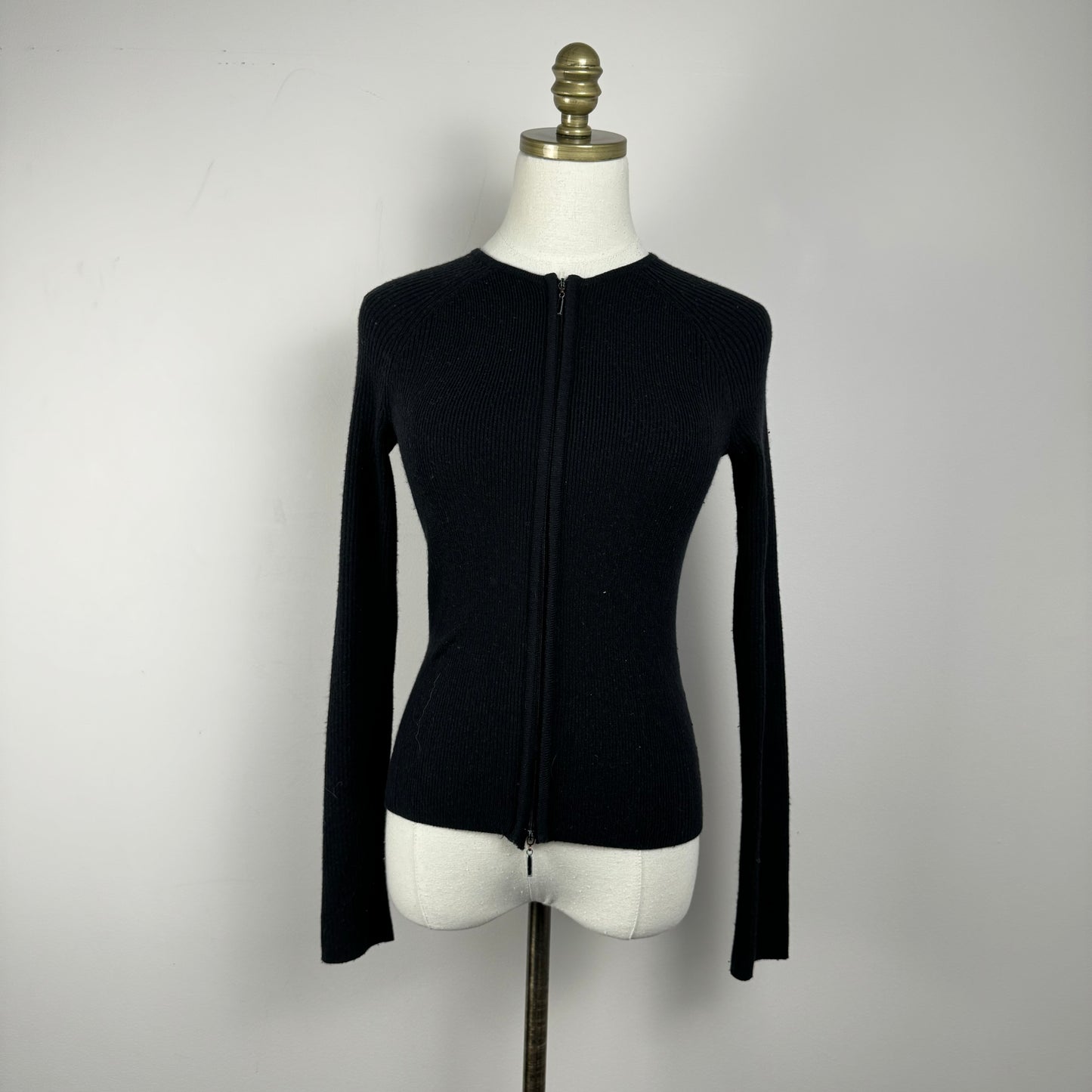 Vintage Double Zip Black Fitted Sweater