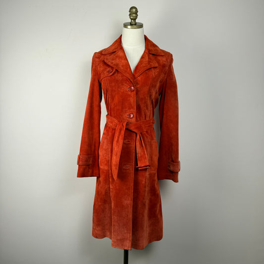 Vintage Danier Red Suede Trench Coat