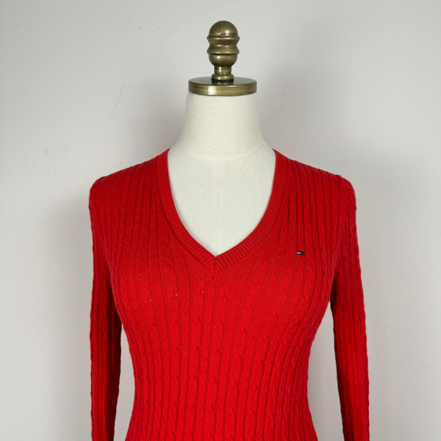 Tommy Red Cableknit Fitted Sweatshirt