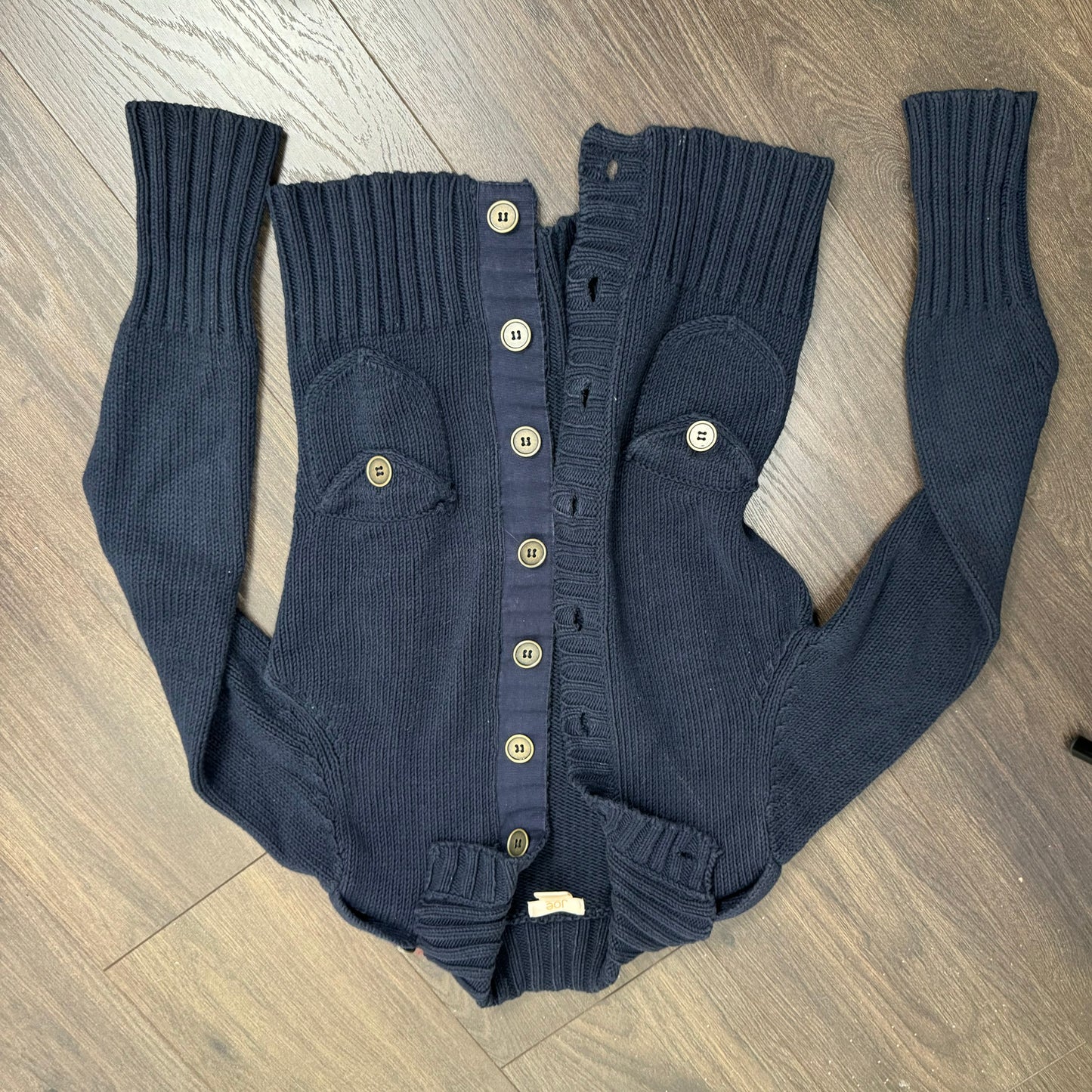 Navy Button Up Fitted Sweater