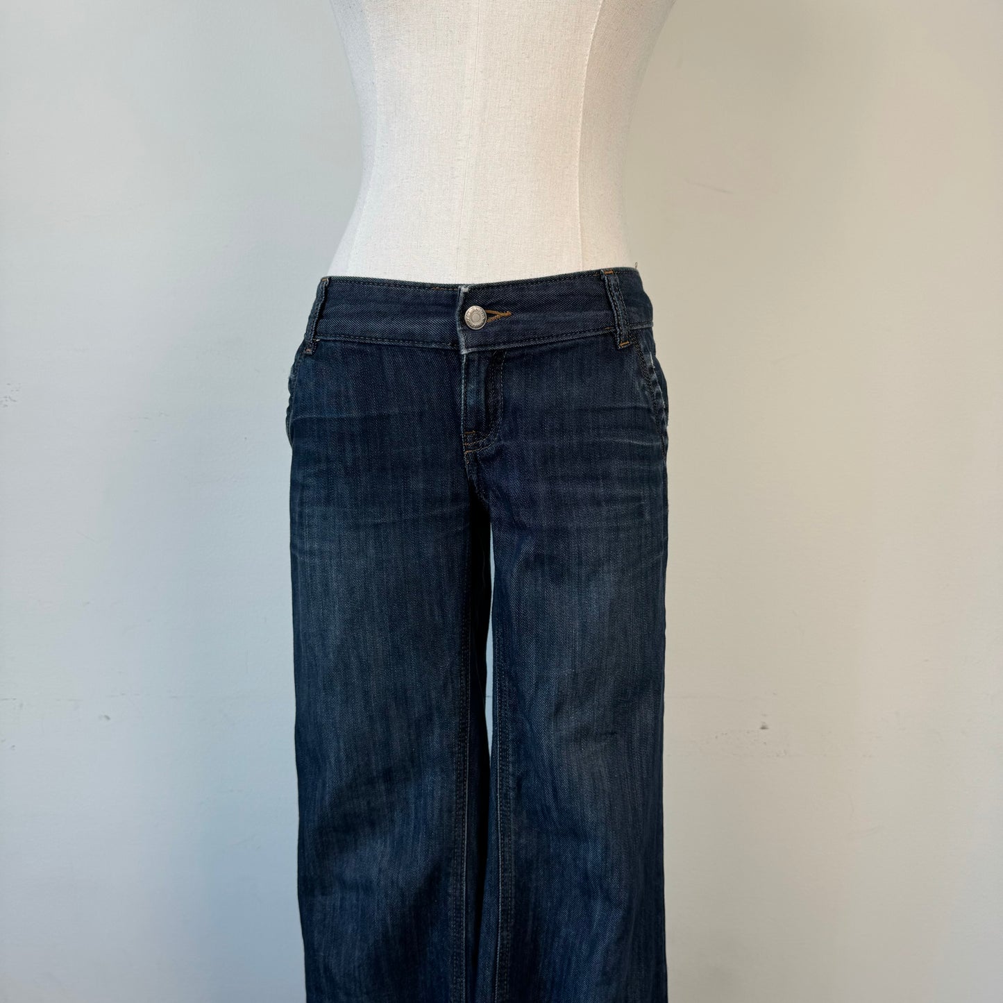 Dark Wash Low Rise Flared Jeans