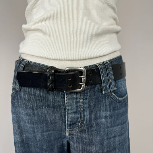 Dark Brown Silver Buckle Leather Belt