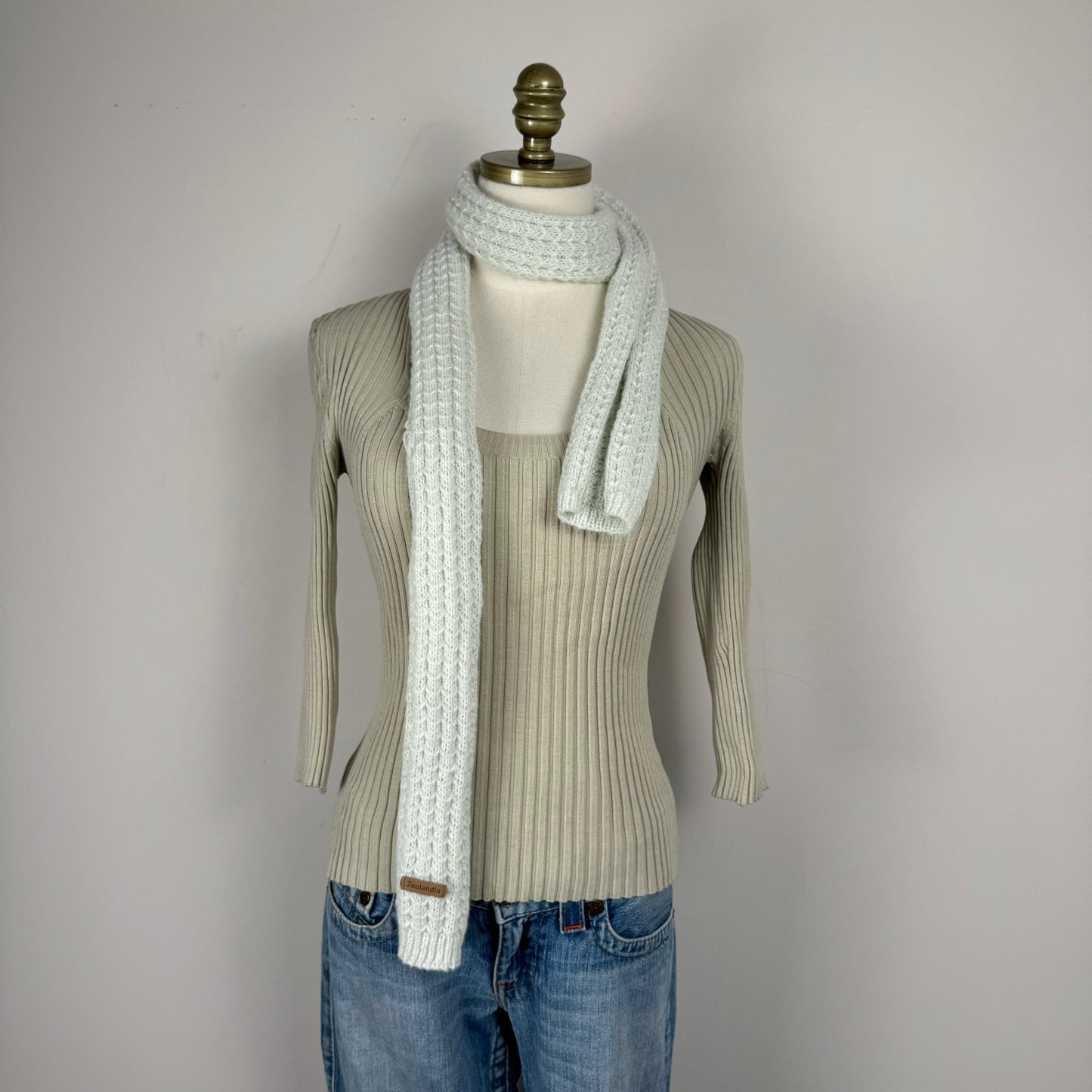 Cream Knit Skinny Scarf