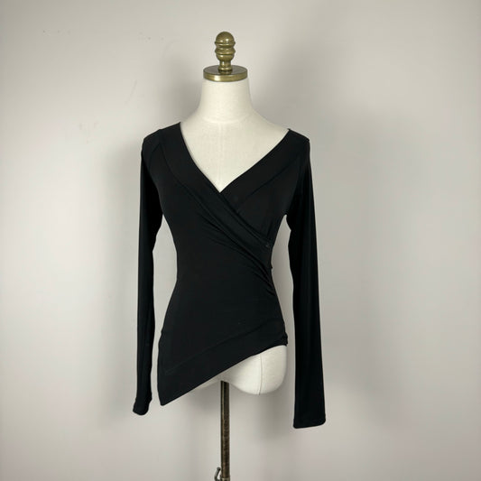 90s Black Fitted Wrap Top