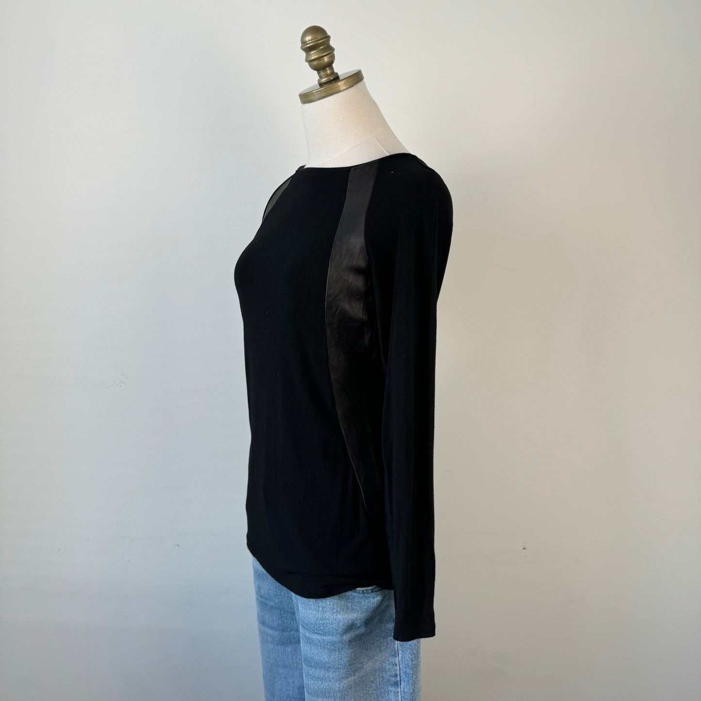 Danier Black Leather Knit Long Sleeve Top