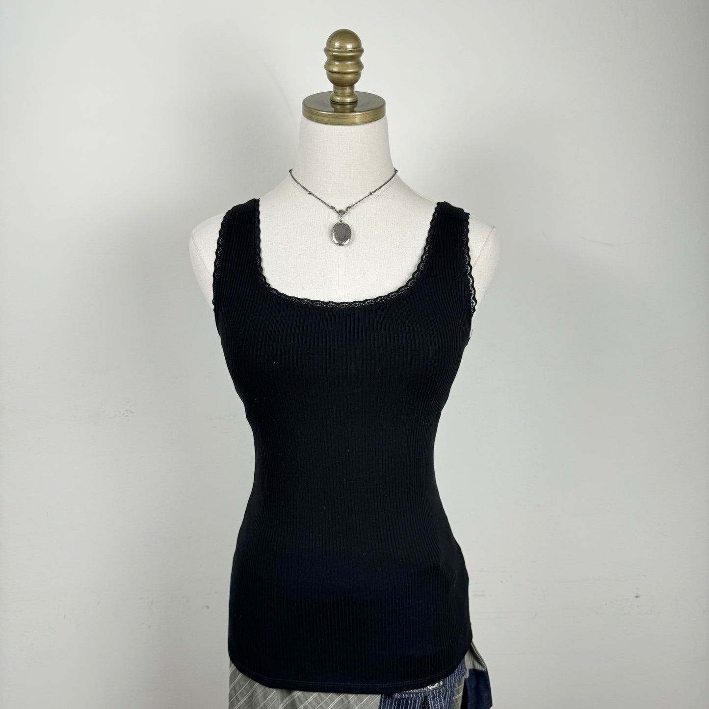 Black Fitted Lace Trim Tank