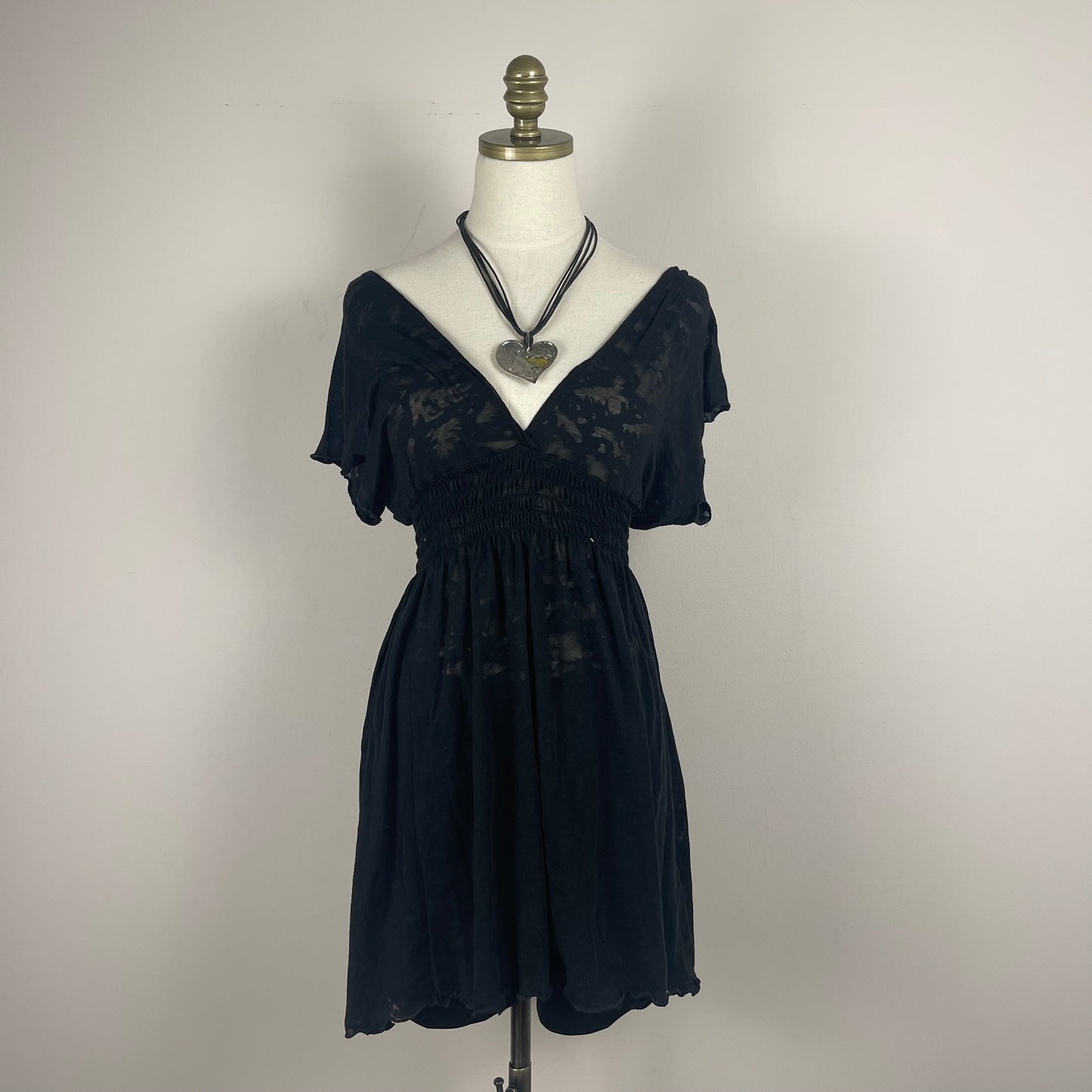Black Ruched Semi-Sheer Mini Dress