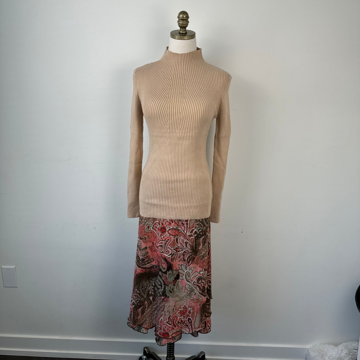 Vintage Mesh Floral Paisley Print Midi Skirt