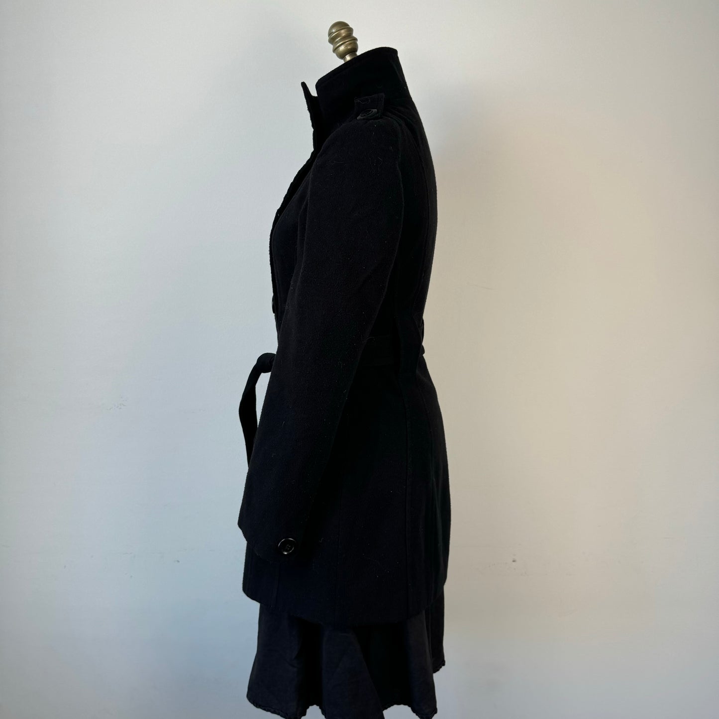 Vintage Black Wool Button Up Trench Coat