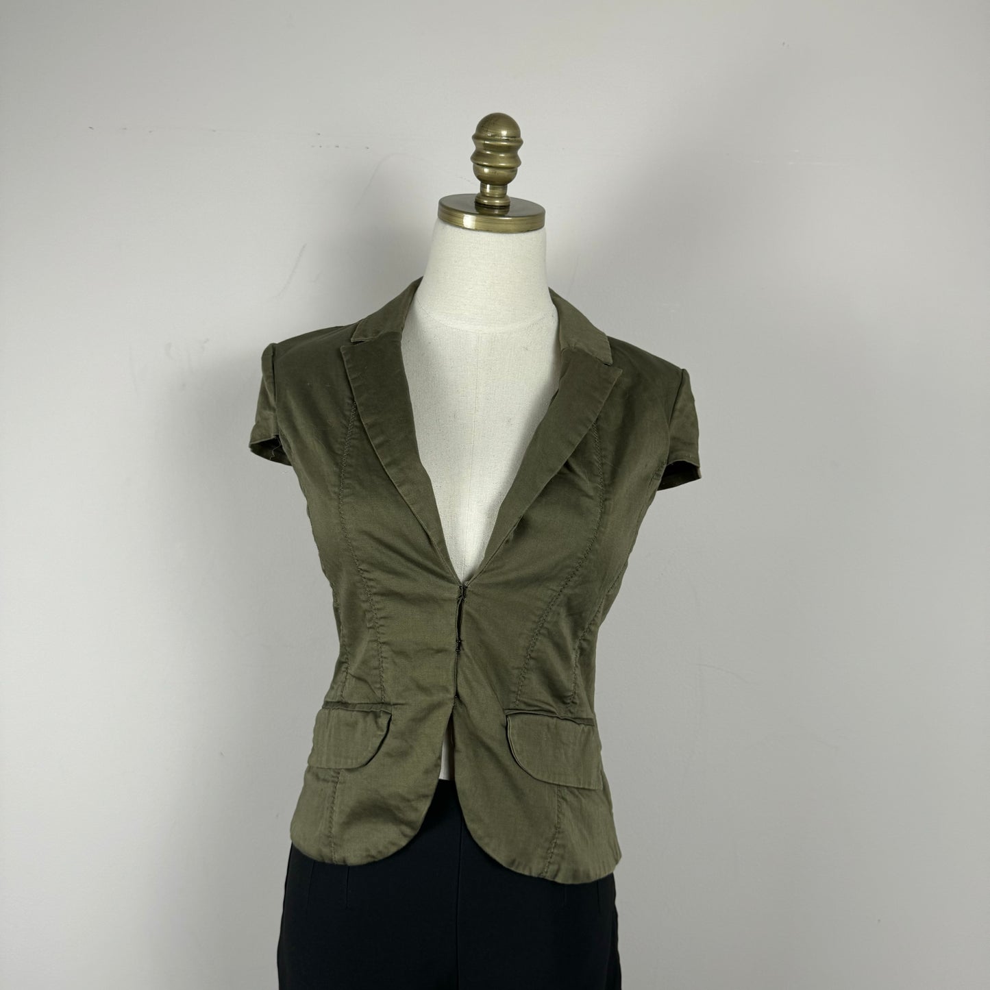 Olive Green Deep Neck Fitted Vest