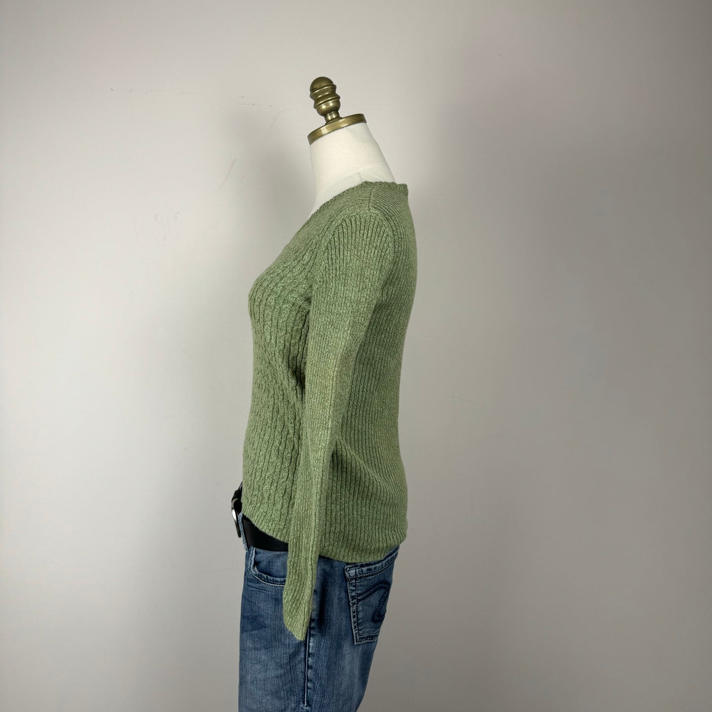 Vintage Sage Green Cable Knit Sweater