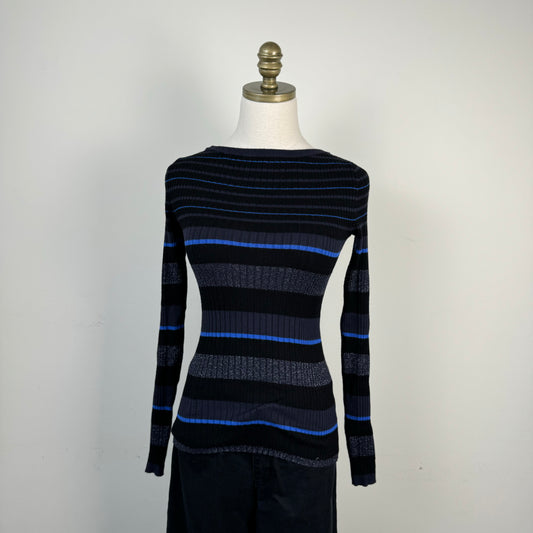 Black Striped Fitted Knit Sweater
