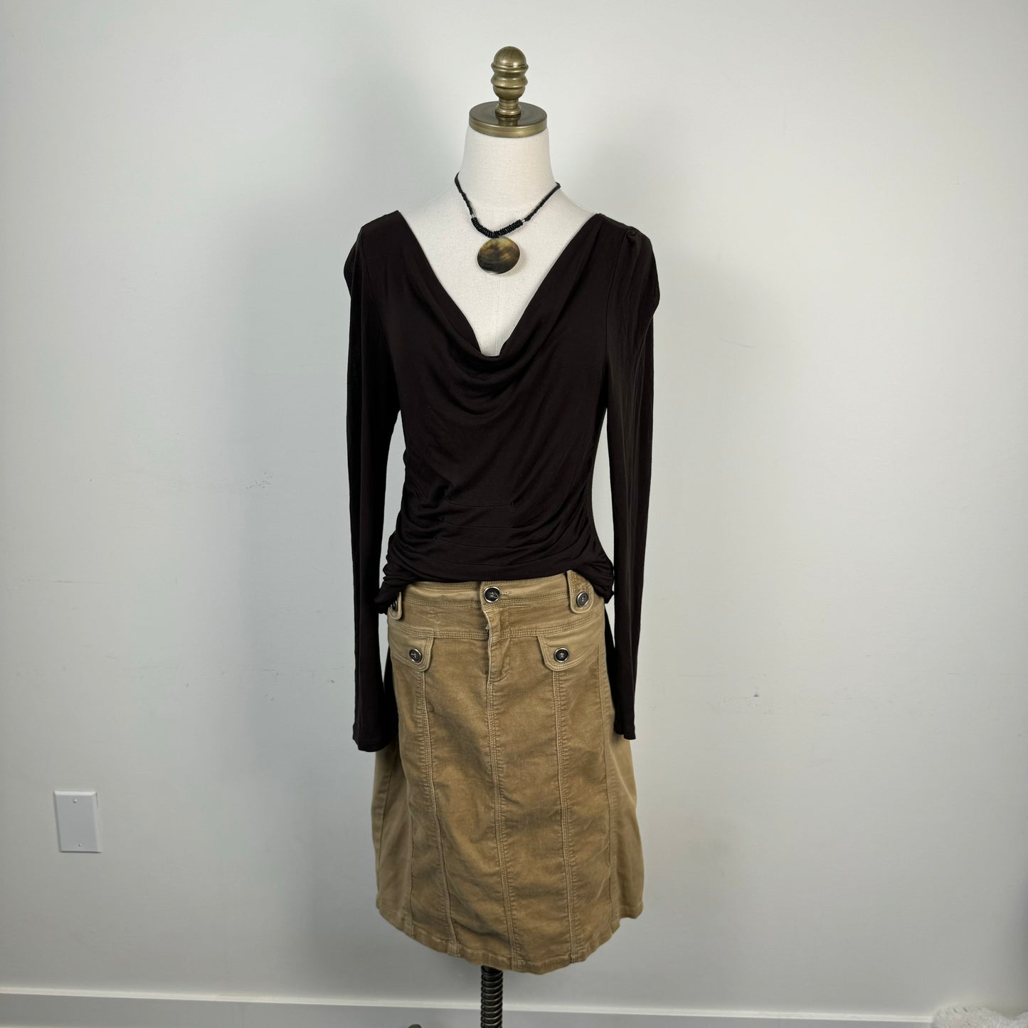 Off Shoulder / Cowl Neck Brown Long Sleeve Top