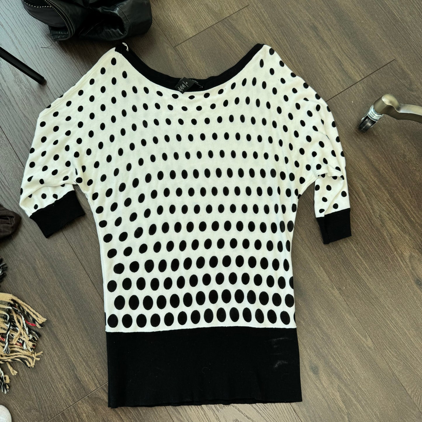 Polka Dot Off Shoulder Dolman Knit Top