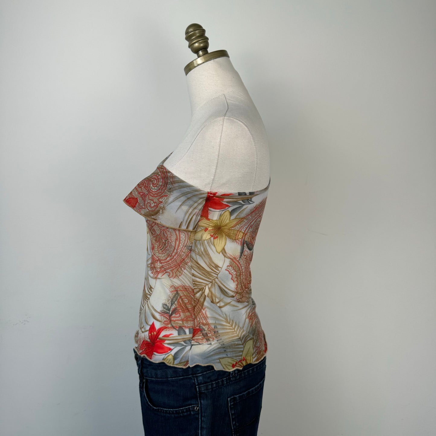 Vintage One Shoulder Floral Print Top