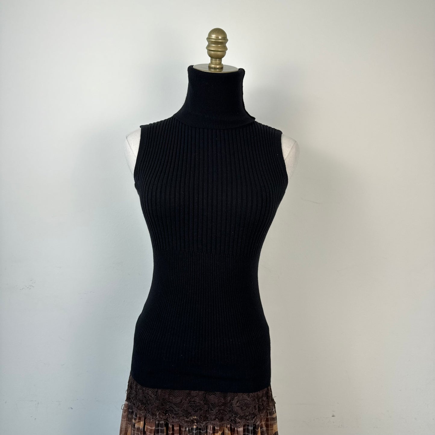 Black Sleeveless Turtleneck Knit Top