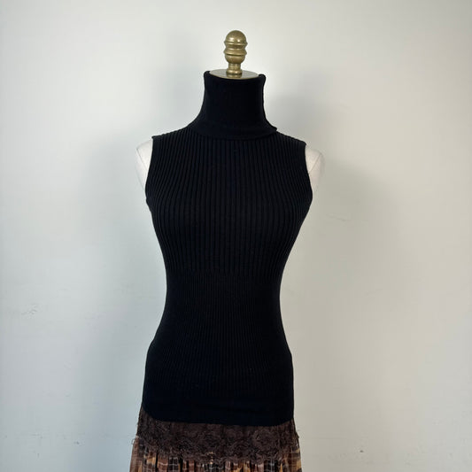 Black Sleeveless Turtleneck Knit Top