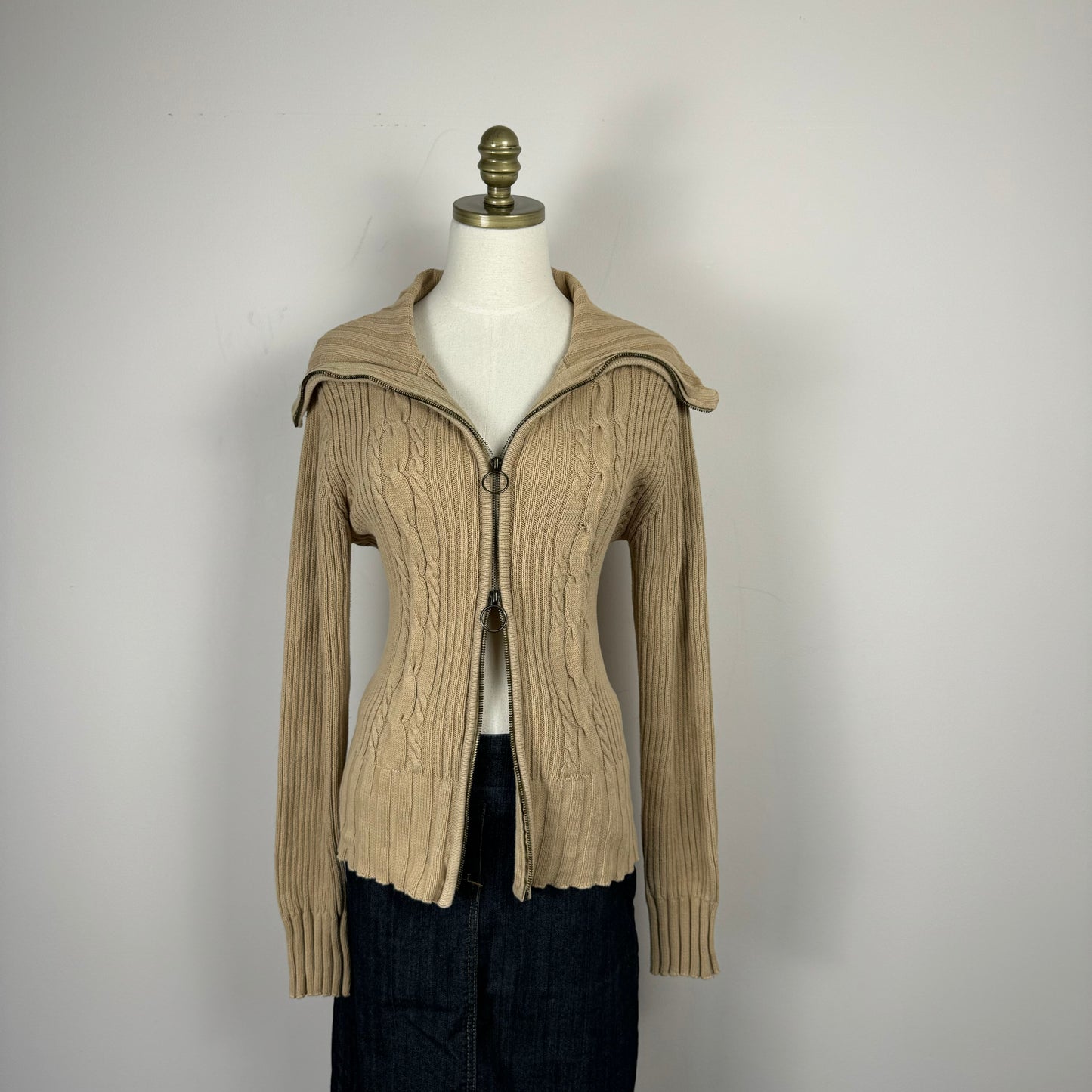 Vintage Double Zip Ribbed Knit Sweater