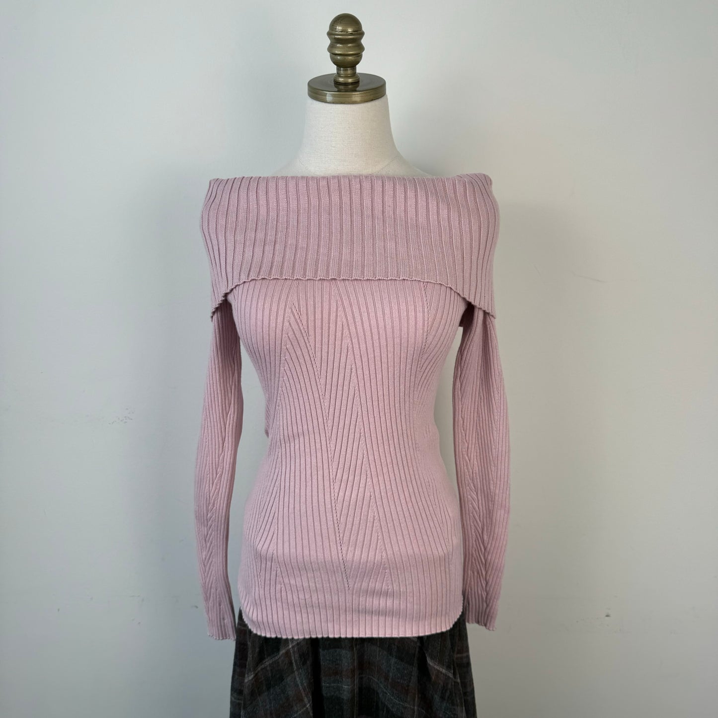 Powder Pink Fitted Off Shoulder Sweater