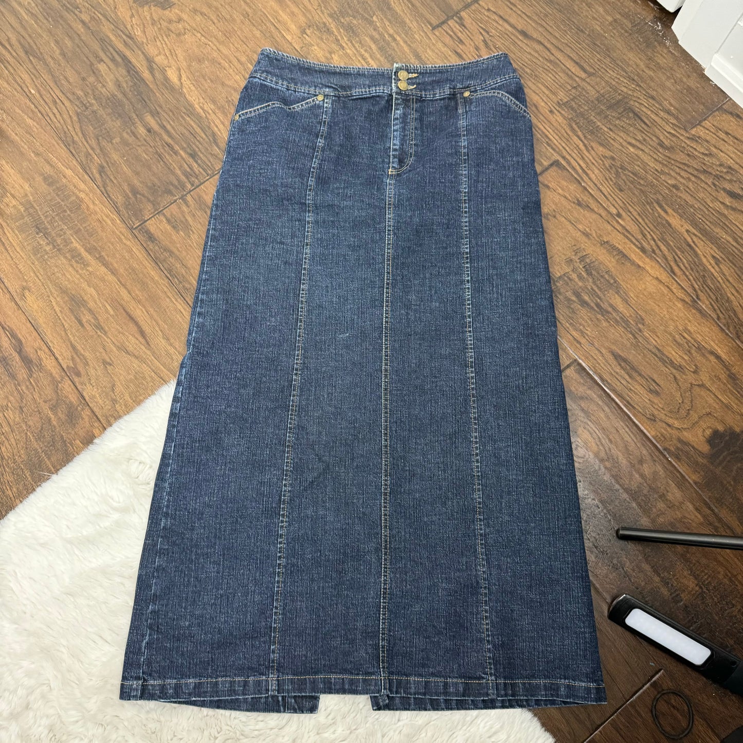 Vintage Dark Wash Denim Maxi Skirt