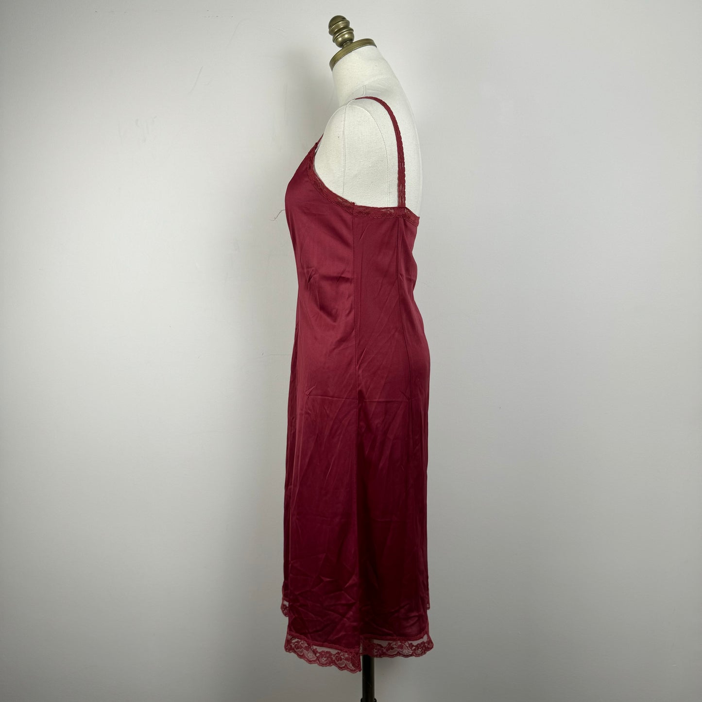 Dark Red Lace Trim Slip Dress