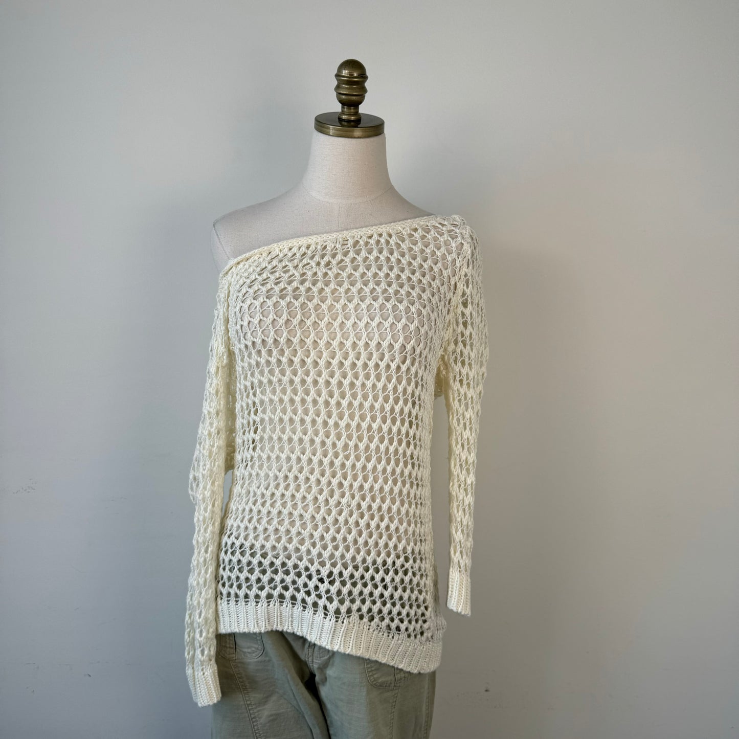 Cream Crochet Off Shoulder Sweater