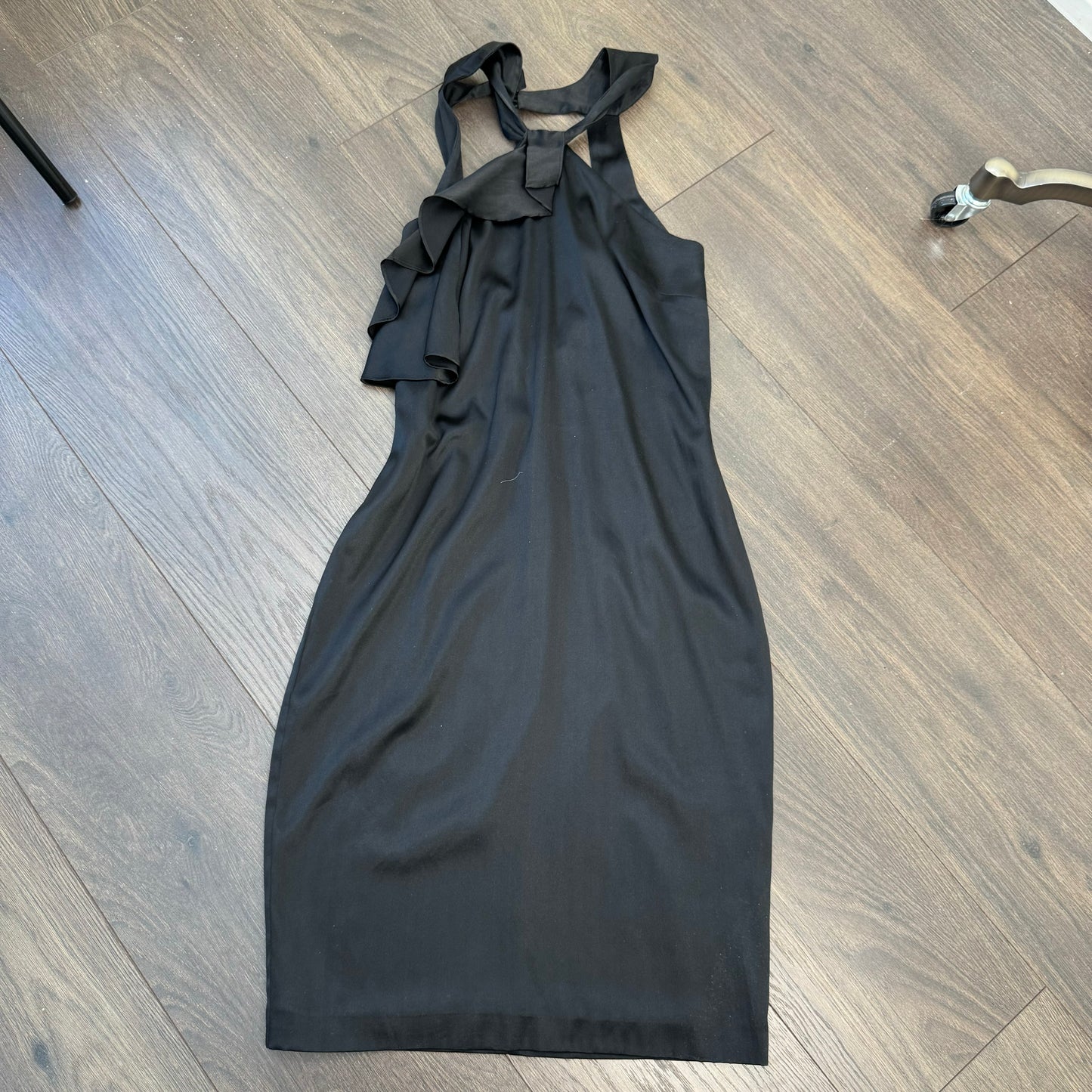 Marciano Silk Halter Neck Ruffle Midi Dress