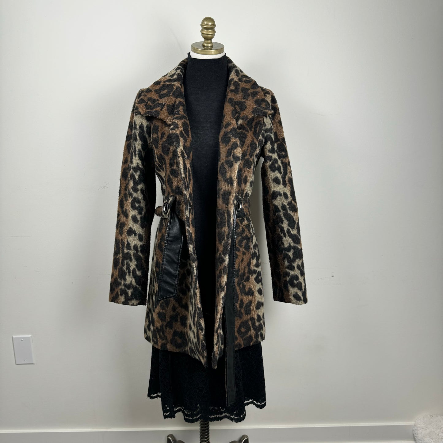 Vintage Leopard Print Wool Blend Coat