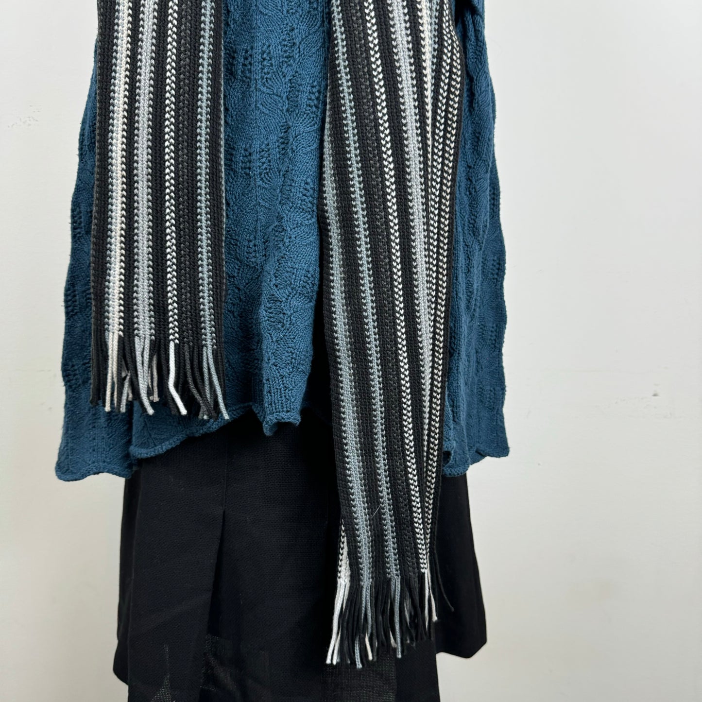 Danier Black and Grey Striped Knit Scarf