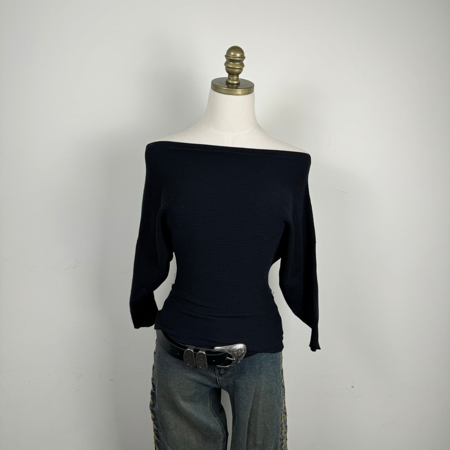 Black Off Shoulder Dolman Sweater