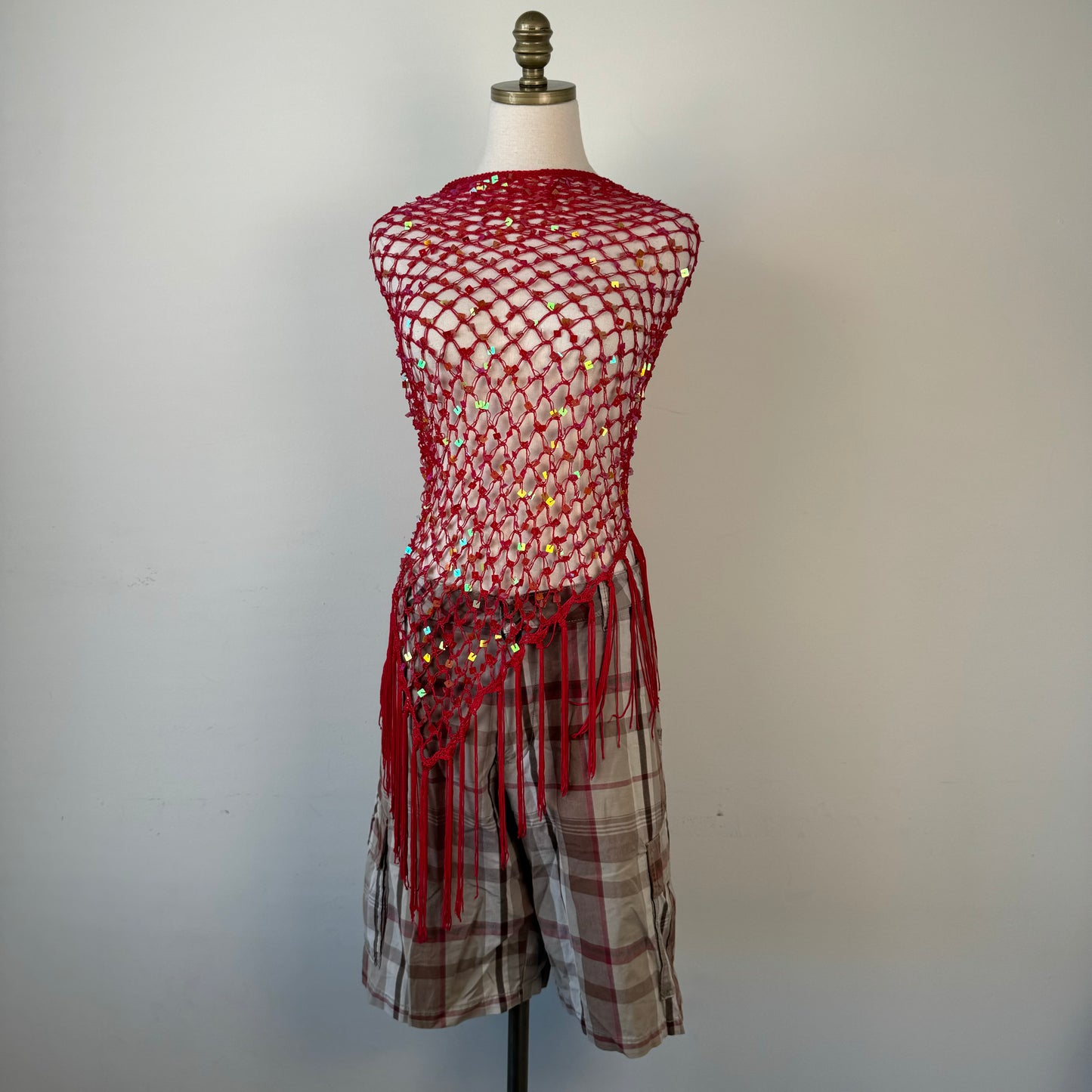 Beige/Red/Brown Plaid Bermuda Shorts